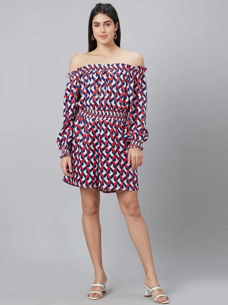globus Globus Women Geometric Printed Off-Shoulder Playsuit