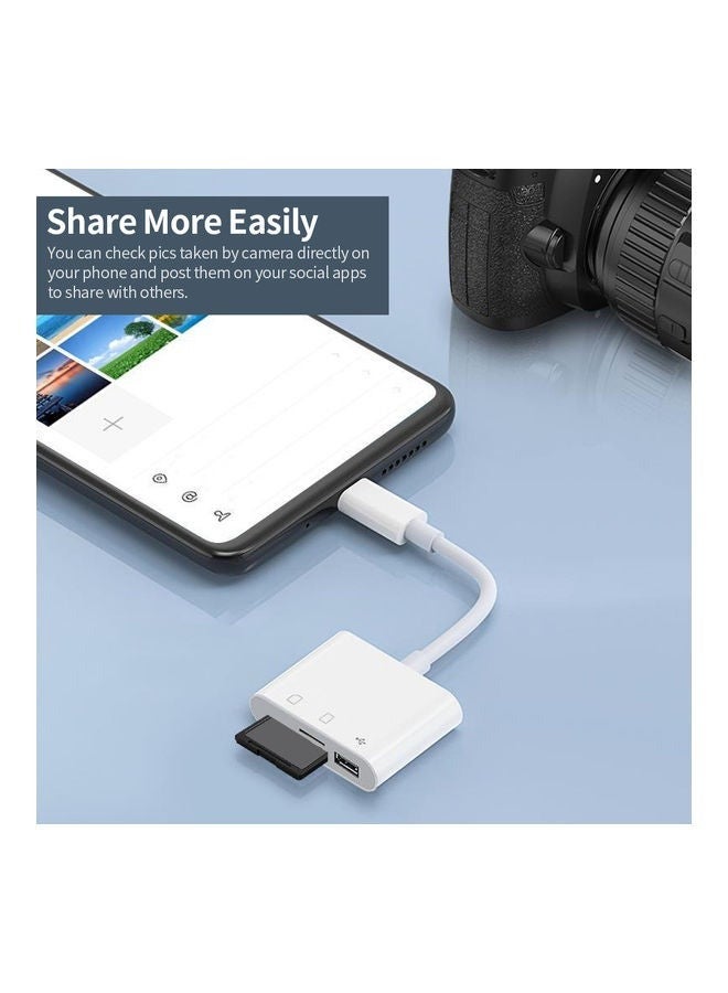 موزع قارئ بطاقات 3 في 1 من النوع C - محول متعدد المنافذ USB وSD وTF للهواتف والأجهزة اللوحية وأجهزة الكمبيوتر المحمولة - OTG Plug & Play، تصميم محمول، أبيض - Image 3