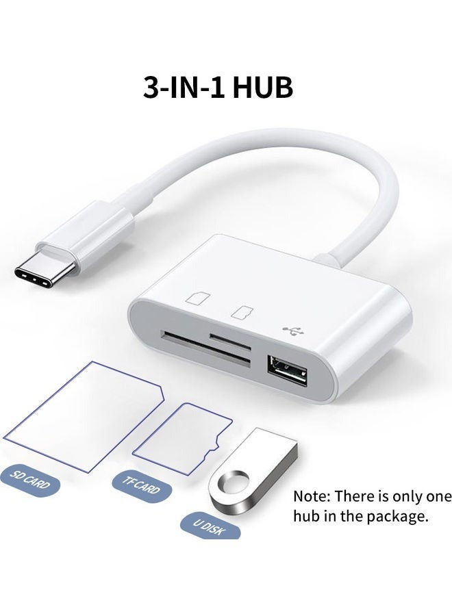 موزع قارئ بطاقات 3 في 1 من النوع C - محول متعدد المنافذ USB وSD وTF للهواتف والأجهزة اللوحية وأجهزة الكمبيوتر المحمولة - OTG Plug & Play، تصميم محمول، أبيض - Image 4