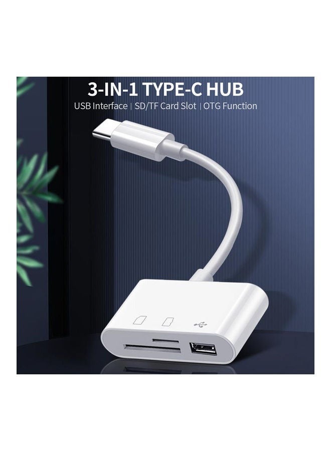 موزع قارئ بطاقات 3 في 1 من النوع C - محول متعدد المنافذ USB وSD وTF للهواتف والأجهزة اللوحية وأجهزة الكمبيوتر المحمولة - OTG Plug & Play، تصميم محمول، أبيض - Image 5