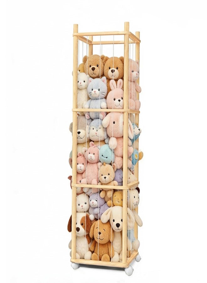 BENCHRY Stuffed Animal Storage, Wood Stuffed Animal Zoo Storage with Brake Wheels, Space Save Toy Organizer, Large Capacity Stuffed Animal Holder, Perfect for Nursery Playroom Kidroom Bedroom-54.3 Inch - Image 1