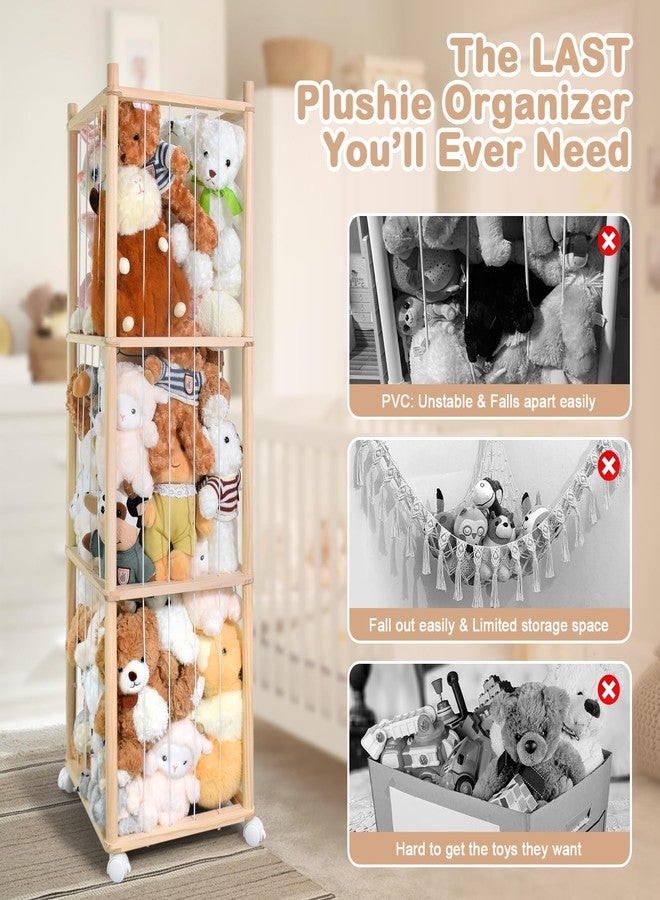 BENCHRY Stuffed Animal Storage, Wood Stuffed Animal Zoo Storage with Brake Wheels, Space Save Toy Organizer, Large Capacity Stuffed Animal Holder, Perfect for Nursery Playroom Kidroom Bedroom-54.3 Inch - Image 4