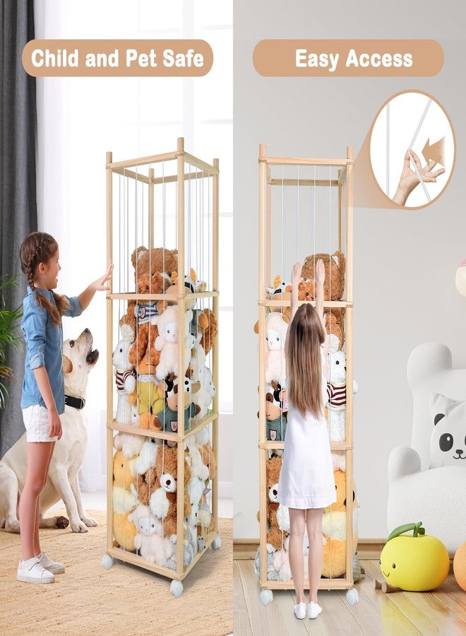 BENCHRY Stuffed Animal Storage, Wood Stuffed Animal Zoo Storage with Brake Wheels, Space Save Toy Organizer, Large Capacity Stuffed Animal Holder, Perfect for Nursery Playroom Kidroom Bedroom-54.3 Inch - Image 3