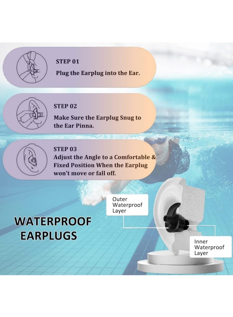 saykfoe 3 Pair Swimming Ear Plugs with Organizer Box for Adults, Professional Waterproof Reusable Silicone Earplugs for Swimming Showering Surfing Snorkeling and Other Water Sports (Black+White+Blue) - Image 4