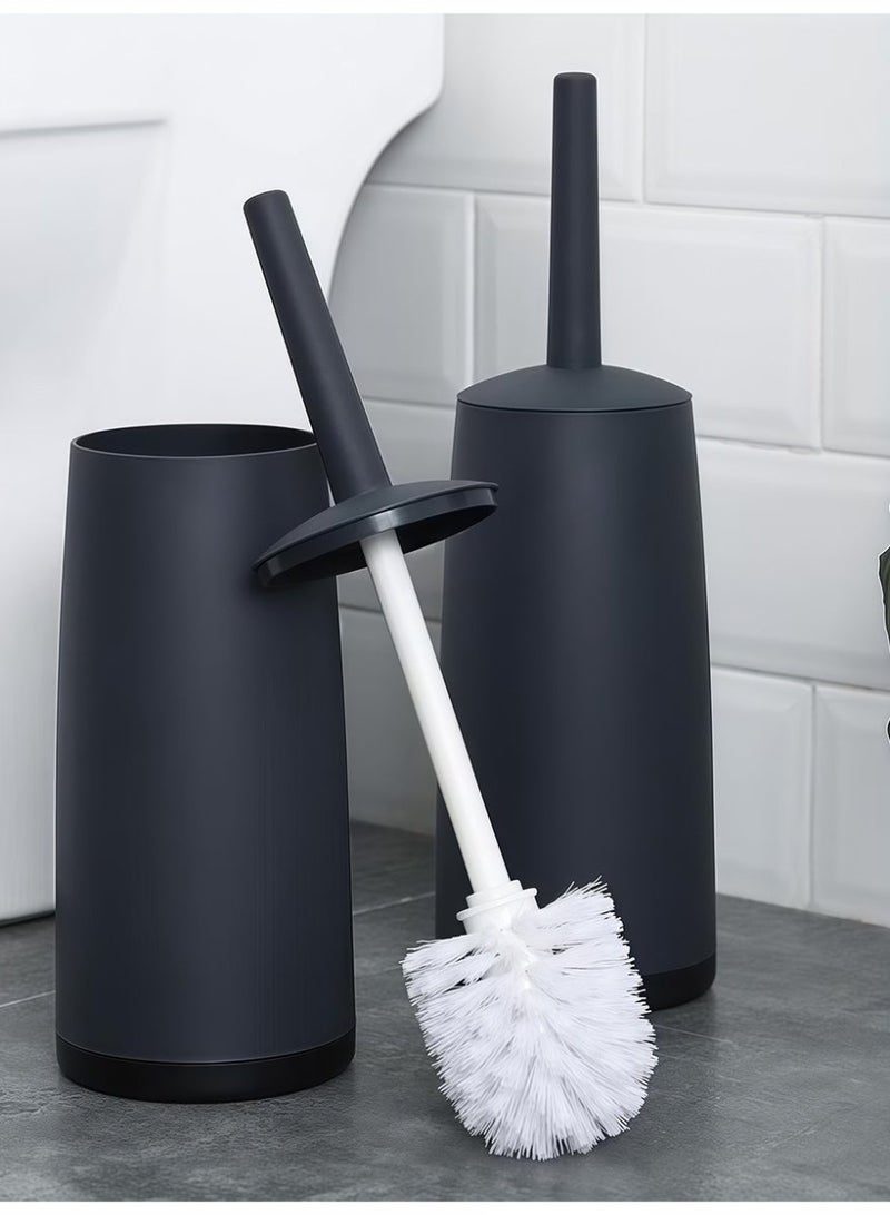 ihomeshop Toilet Brushes and Holders Toilet Bowl Brush with Holder Black for Bathrooms Modern Design Toilet Brush with Lid Longe (Black) - Image 1
