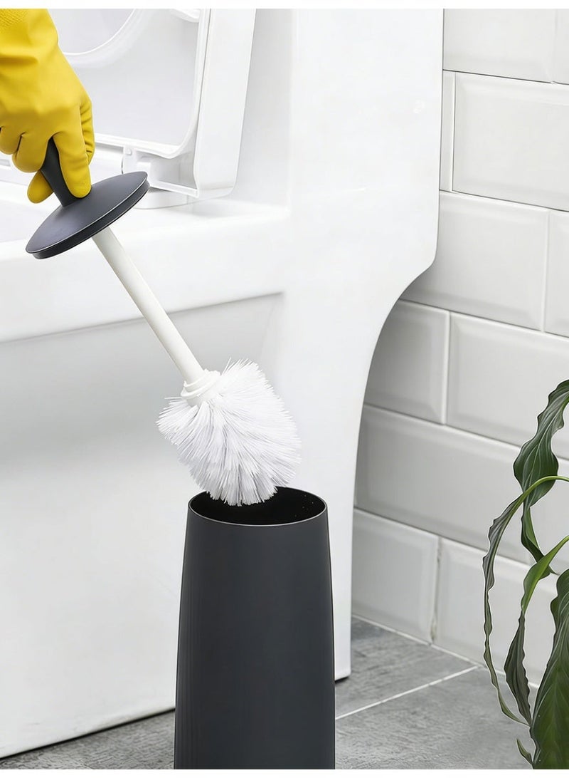 ihomeshop Toilet Brushes and Holders Toilet Bowl Brush with Holder Black for Bathrooms Modern Design Toilet Brush with Lid Longe (Black) - Image 2