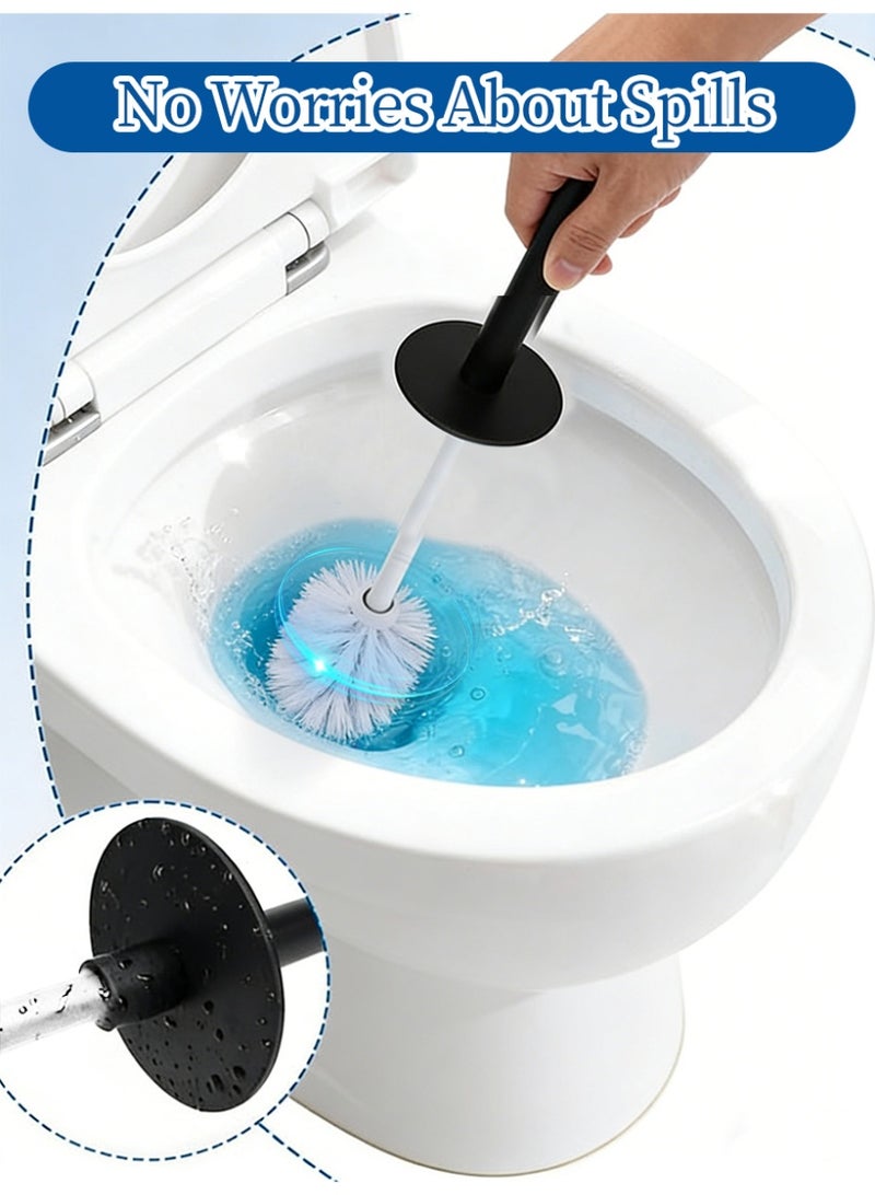 ihomeshop Toilet Brushes and Holders Toilet Bowl Brush with Holder Black for Bathrooms Modern Design Toilet Brush with Lid Longe (Black) - Image 5