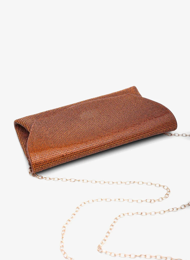 Where's That From  Latte Shimmering Textured Envelope Crossbody Bag with Chain for Women | Best Price UAE