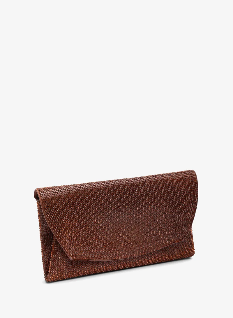Where's That From  Latte Shimmering Textured Envelope Crossbody Bag with Chain for Women | Best Price UAE