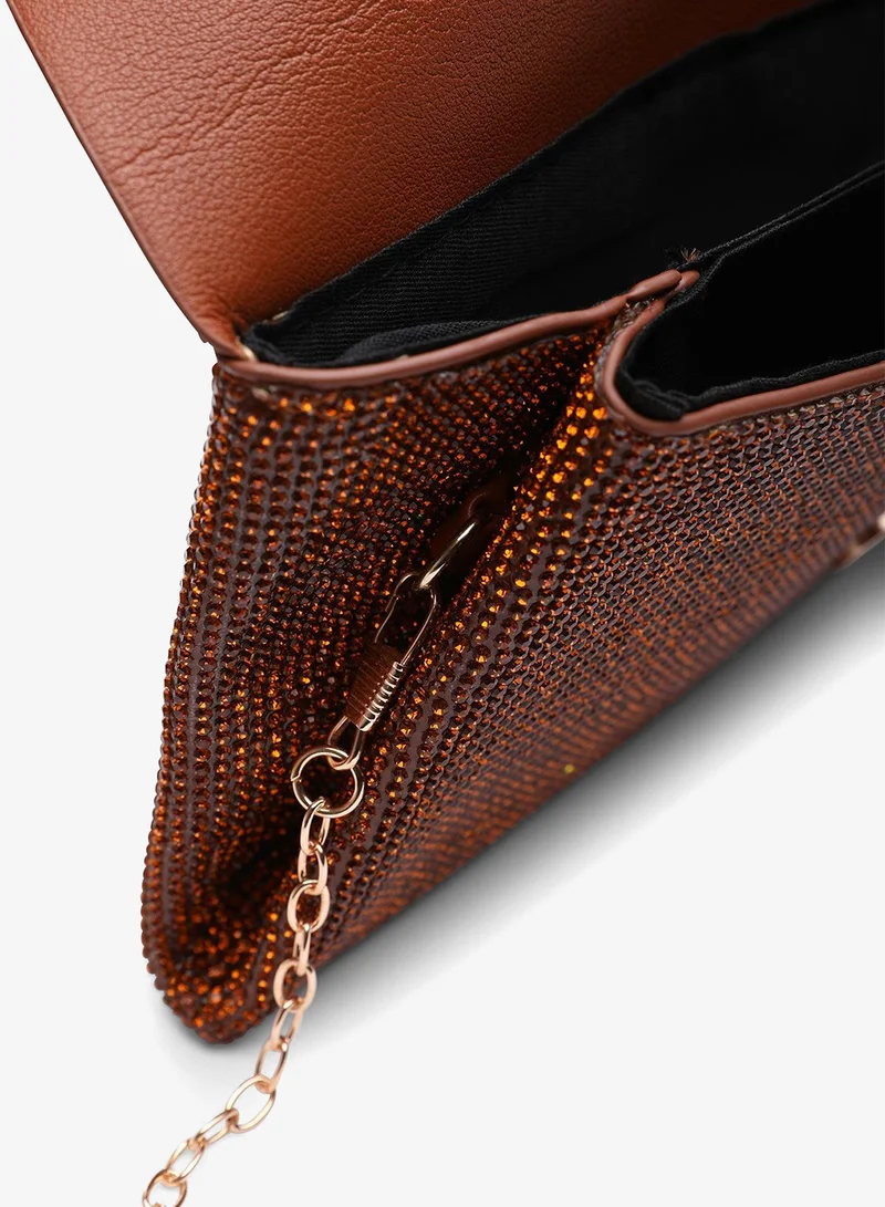 Where's That From  Latte Shimmering Textured Envelope Crossbody Bag with Chain for Women | Best Price UAE