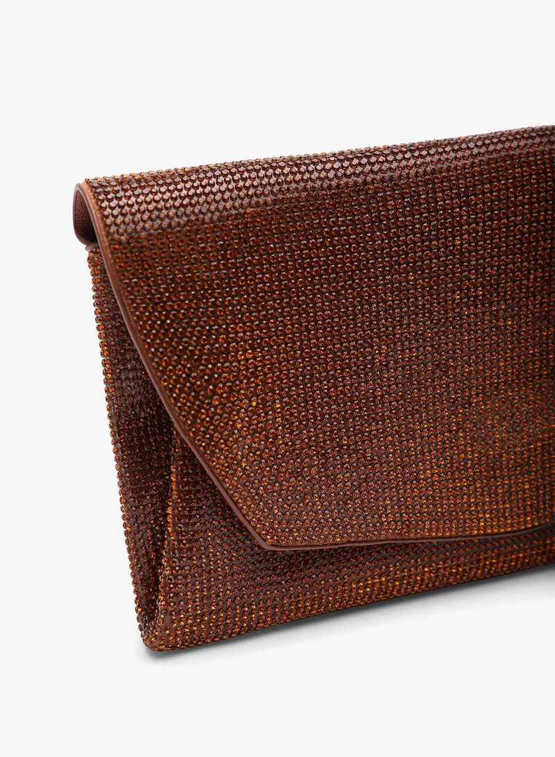 Where's That From  Latte Shimmering Textured Envelope Crossbody Bag with Chain for Women | Best Price UAE