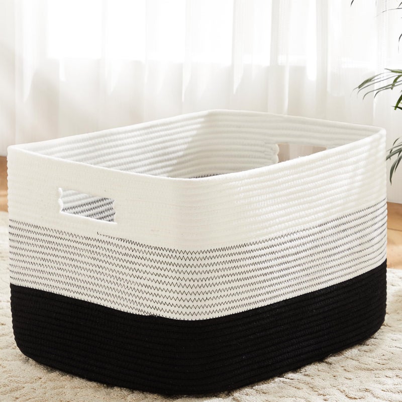 Artfeel Blanket BasketRectangle Woven Baskets for Storage65L Laundry Basket for Decorative Nursery BlanketToysDirty Clothes and Magazine in ShelvesBaby Roomand Living Room