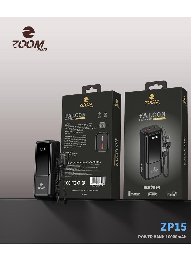 ZOOM High-Efficiency Zoom Plus Falcon ZP15 Power Bank – 10000mAh Capacity with LED Percentage Indicator, Intelligent Safety Features, and Compact Travel-Friendly Design - Image 2