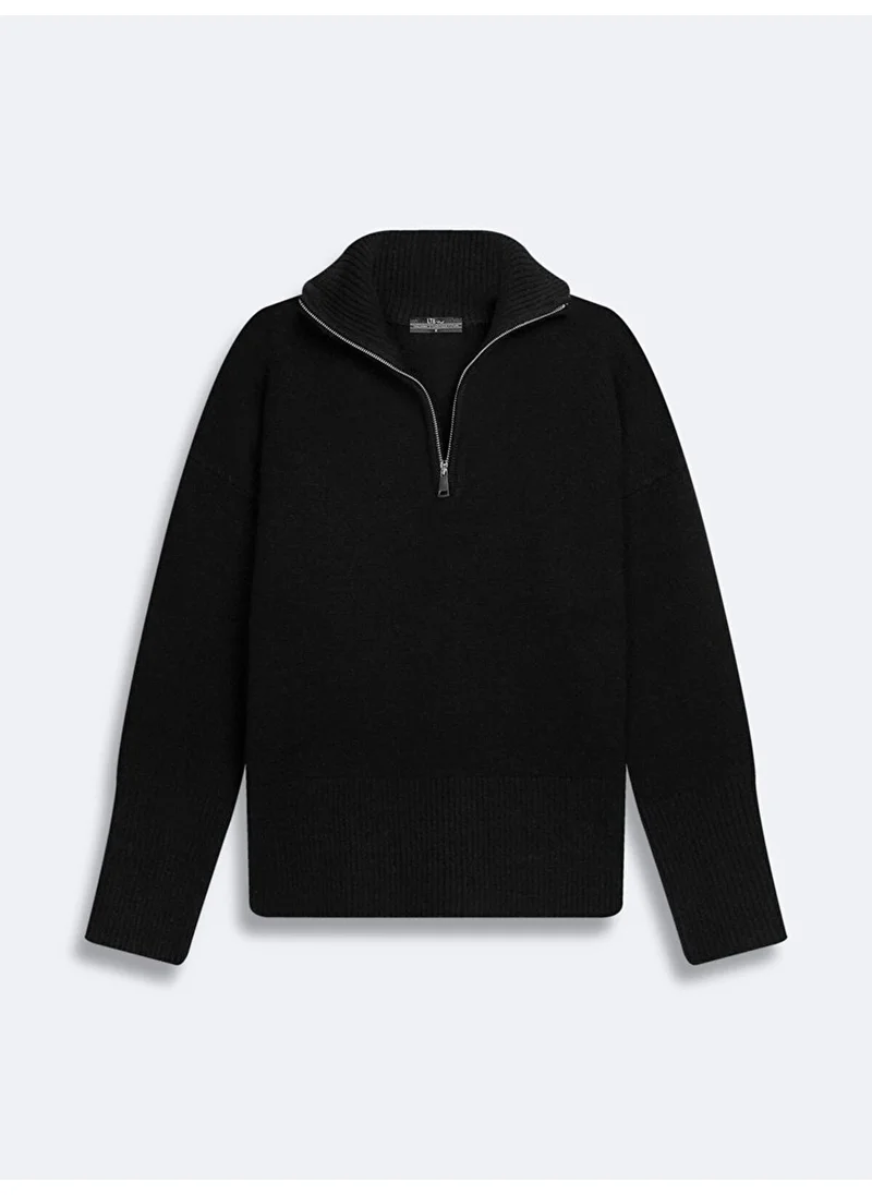 إل تي بي Zippered Collar Long Sleeve Knitted Beige Sweater