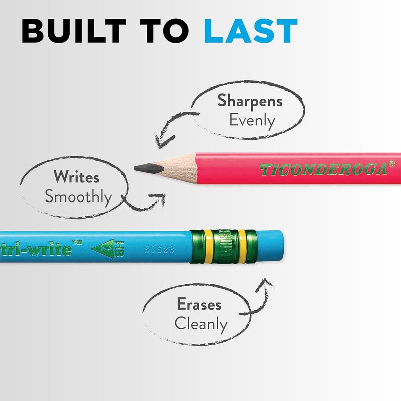 Ticonderoga My First Tri-Write Wood-Cased Pencils, Pre-Sharpened, 2 HB, With Erasers, Neon Colors, 12 Count - Image 4