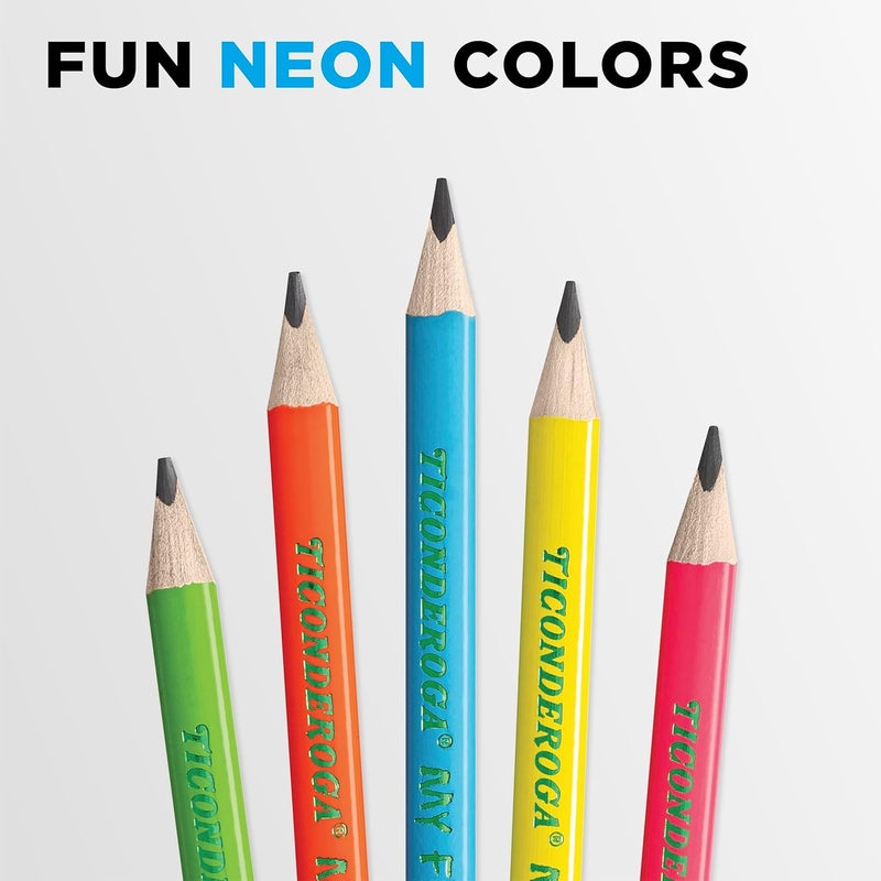 Ticonderoga My First Tri-Write Wood-Cased Pencils, Pre-Sharpened, 2 HB, With Erasers, Neon Colors, 12 Count - Image 3