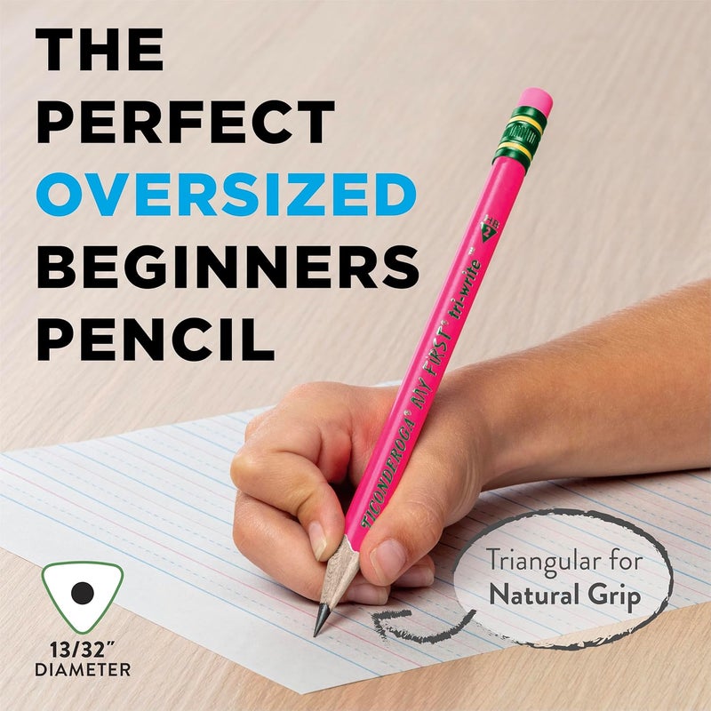 Ticonderoga My First Tri-Write Wood-Cased Pencils, Pre-Sharpened, 2 HB, With Erasers, Neon Colors, 12 Count - Image 2