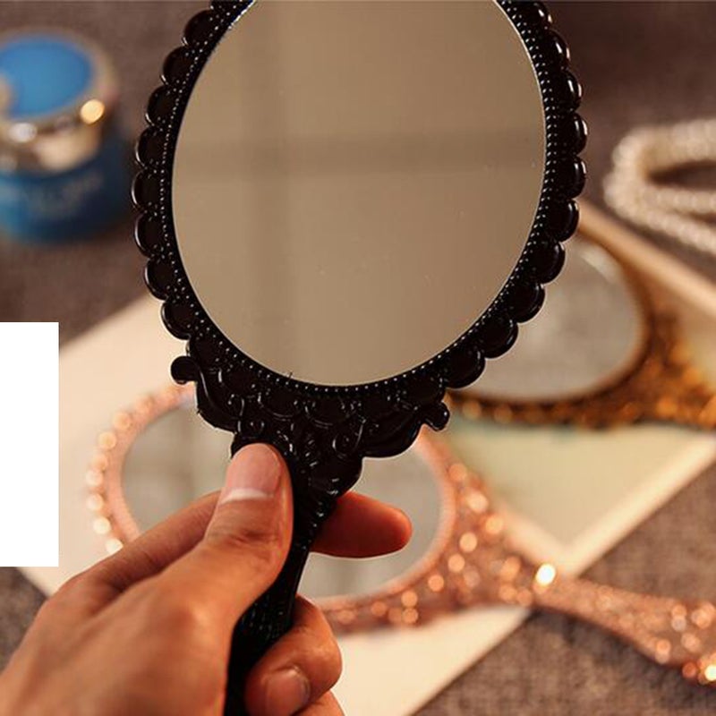 💄 مرآة مكياج محمولة يدوية بمقبض مزخرف بنمط قديم لون أسود - Image 4