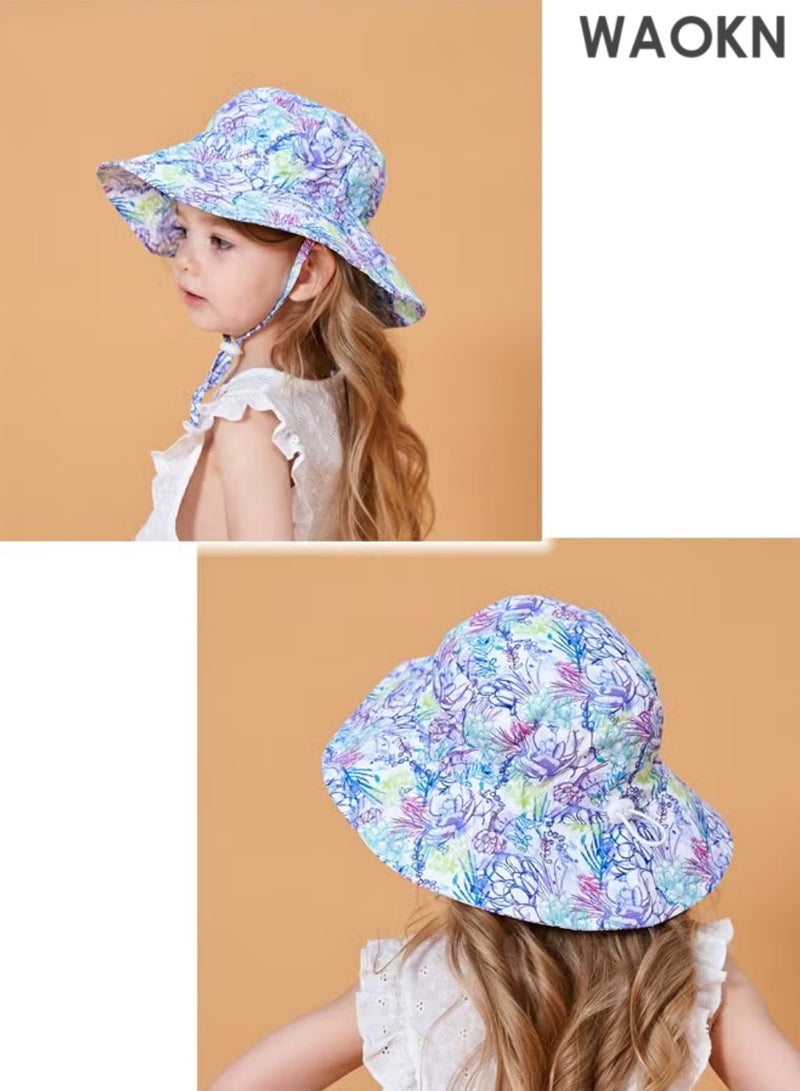 WAOKN Children'S  Sun Hat Adjustable  Sun Visor Quick Drying Beach Hat  Bucket Hat Toddler UV Protection Beach Hat Kids Foldable Adjustable Cotton Fishing Hat for Girls 3-8 Years - Image 1