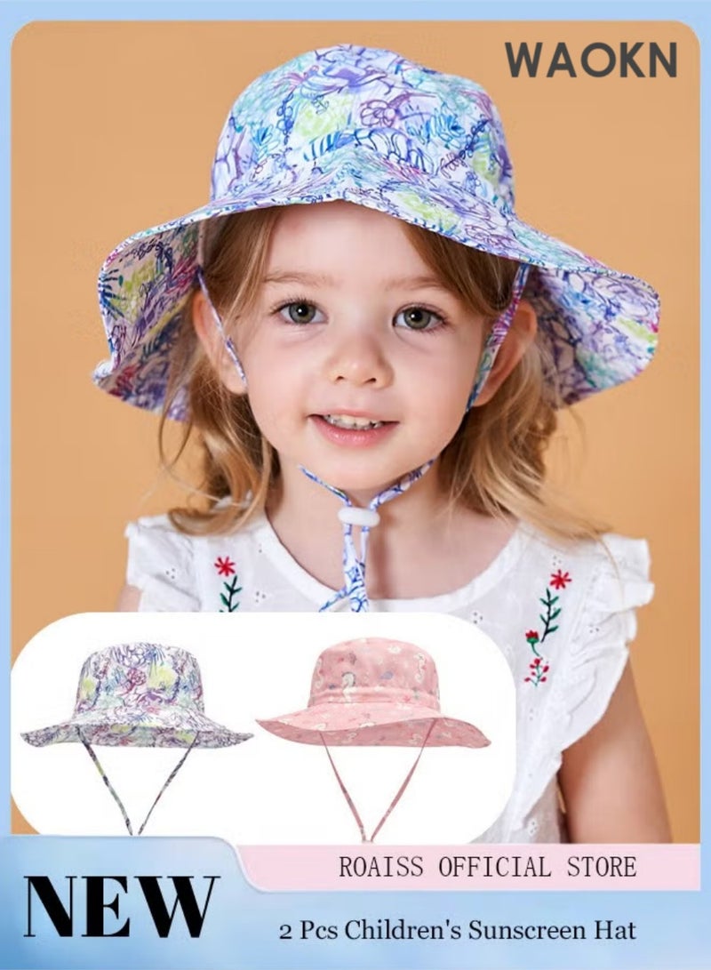 WAOKN Children'S  Sun Hat Adjustable  Sun Visor Quick Drying Beach Hat  Bucket Hat Toddler UV Protection Beach Hat Kids Foldable Adjustable Cotton Fishing Hat for Girls 3-8 Years - Image 2