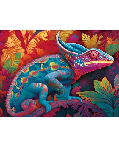 WSCXSC Jigsaw Puzzle 500 Pieces Chameleon Puzzle Puzzles for Adults 500 Pieces and up Paper Jigsaw Puzzle for Adults and Families Pieces Fit Together Perfectly Smooth Edging Leisure Animal Puzzle - Image 1