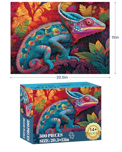 WSCXSC Jigsaw Puzzle 500 Pieces Chameleon Puzzle Puzzles for Adults 500 Pieces and up Paper Jigsaw Puzzle for Adults and Families Pieces Fit Together Perfectly Smooth Edging Leisure Animal Puzzle - Image 5