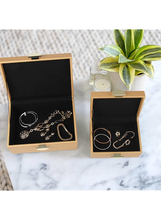 erorex Faux Leather Jewelry Boxes Decorative Boxes Storage Accessory Organizer With Gold Hardware Decor Classic Vegan Leather Set Of 2 Pieces - Image 4
