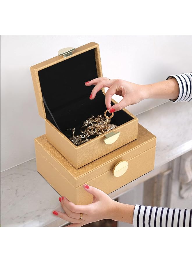 erorex Faux Leather Jewelry Boxes Decorative Boxes Storage Accessory Organizer With Gold Hardware Decor Classic Vegan Leather Set Of 2 Pieces - Image 3