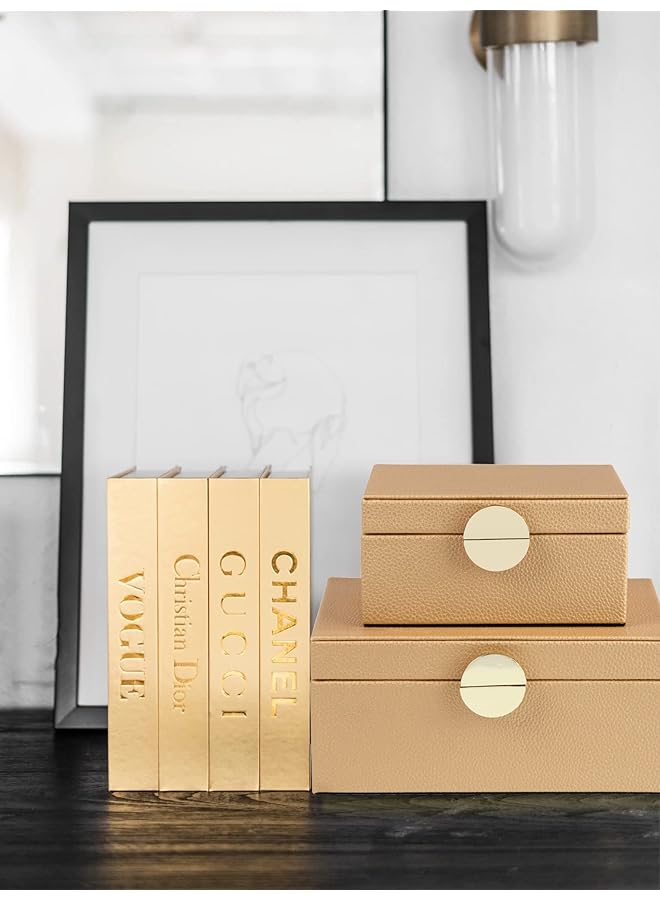erorex Faux Leather Jewelry Boxes Decorative Boxes Storage Accessory Organizer With Gold Hardware Decor Classic Vegan Leather Set Of 2 Pieces - Image 5