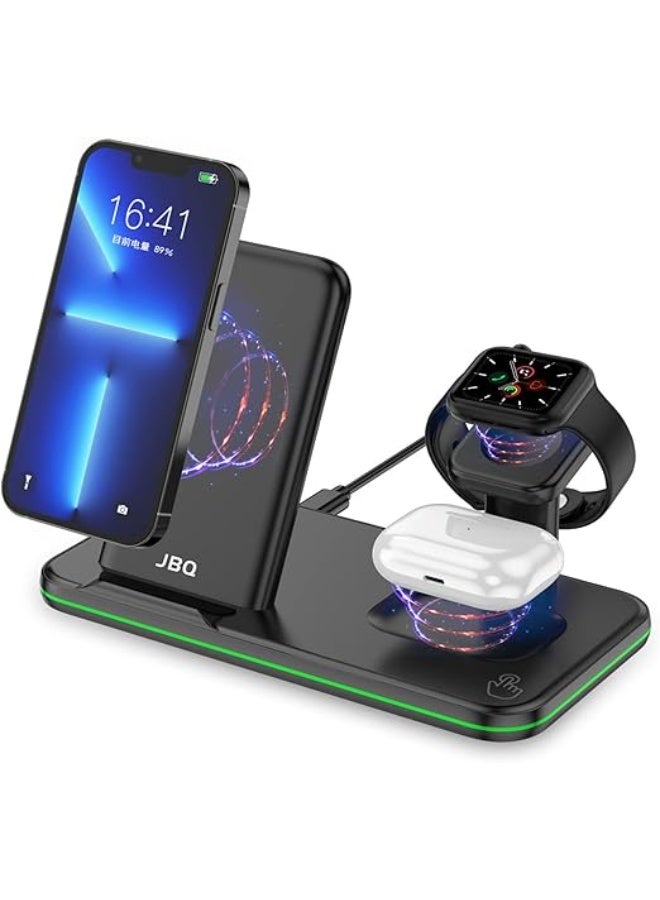 JBQ 4 in 1 15W Wireless Charging Station For Phone, Watch, Airpods, Touch Sensitive, With Charge Status Smart Light WLC-31
