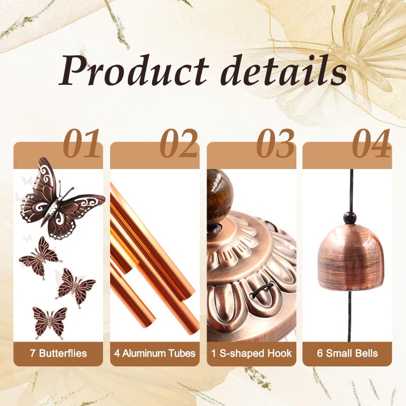 Ukulork Wind Chimes Outdoor Clearance, Butterflies Aluminum Tube Windchime with S Hook,Patio Garden Decor, Housewarming Gift. - Image 2