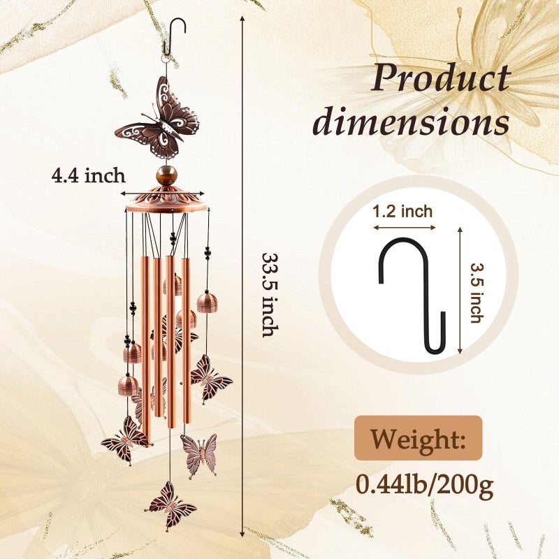 Ukulork Wind Chimes Outdoor Clearance, Butterflies Aluminum Tube Windchime with S Hook,Patio Garden Decor, Housewarming Gift. - Image 3