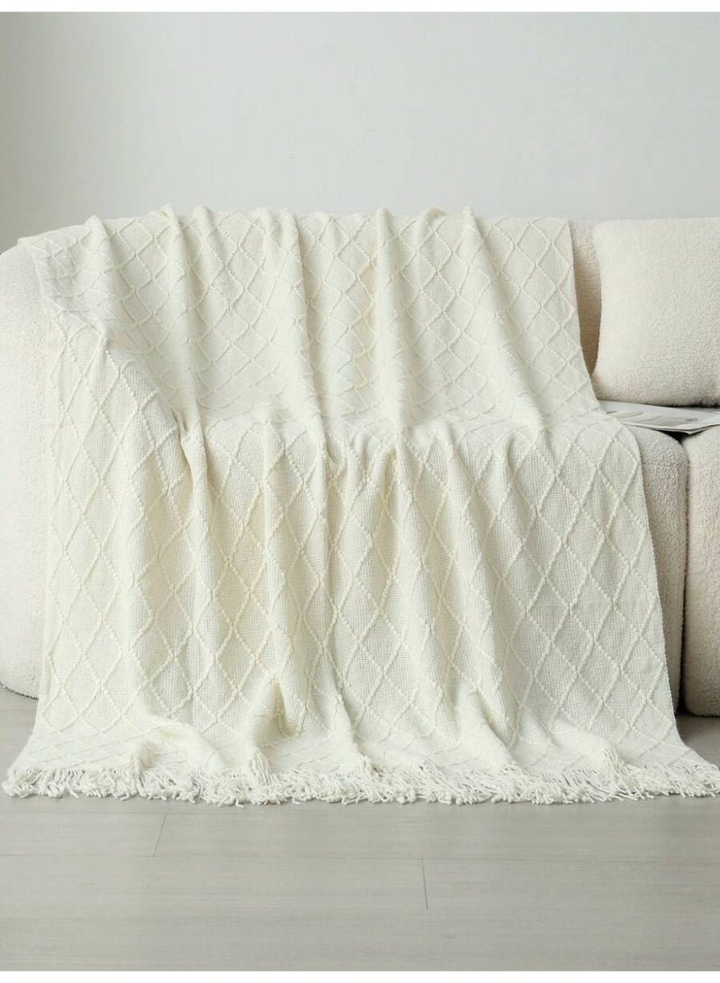 زيفانا بطانية ناعمة بتصميم شرابة للحفاظ على الدفء أكريليك أبيض 127 × 172 سم - Image 3
