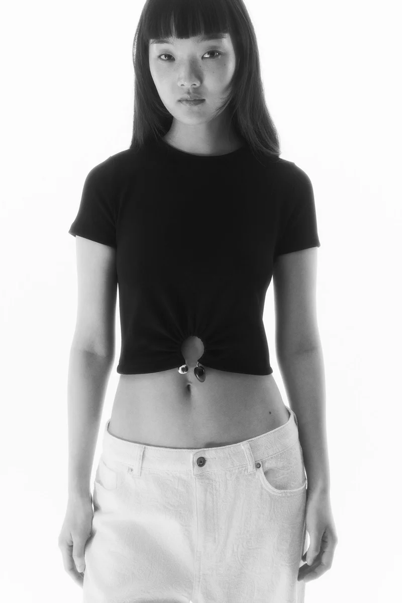 H&M Bead-detail ribbed T-shirt