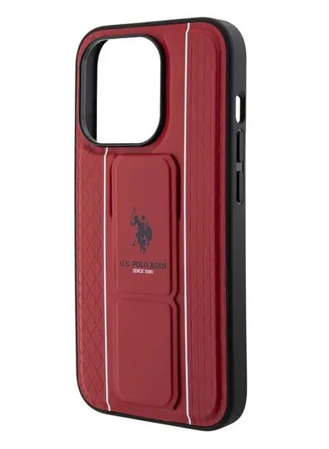 U.S.Polo PU Leather Textured Pattern Grip Stand Case for iPhone 15 Pro - Red - Image 5