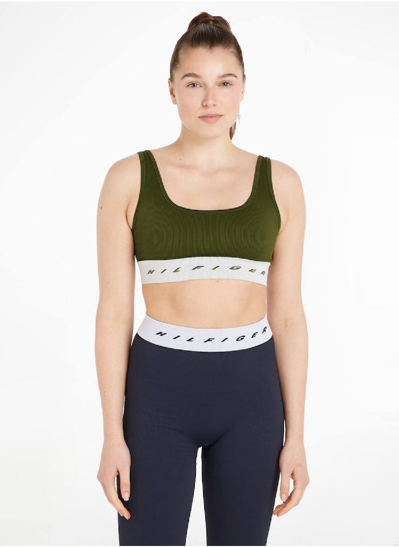 TOMMY HILFIGER Women's Sport Low Support Skinny Fit Sports Bra, Green  - Image 1
