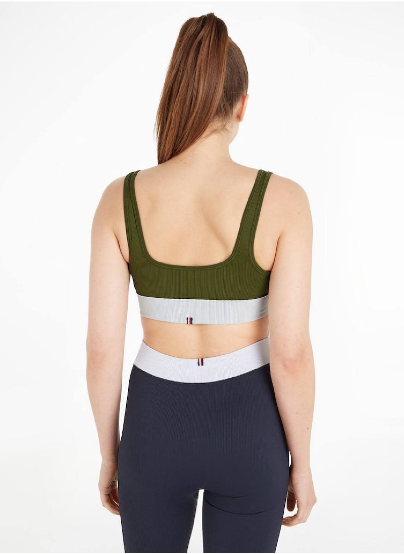 TOMMY HILFIGER Women's Sport Low Support Skinny Fit Sports Bra, Green  - Image 3