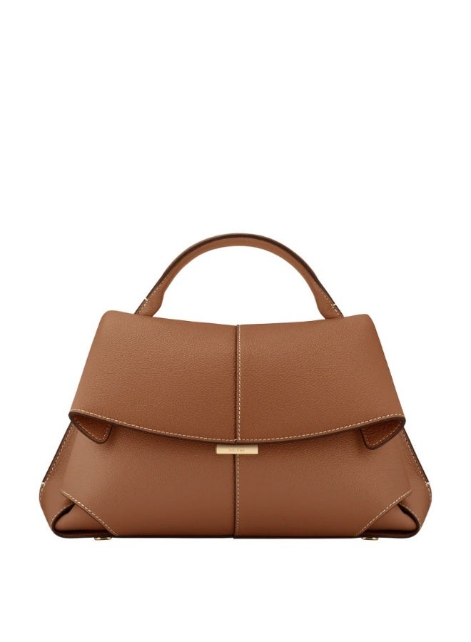 POLENE Polène Smile Vintage Leather Pleated Handbag / Shoulder Crossbody Camera Bag - Brown - Image 1