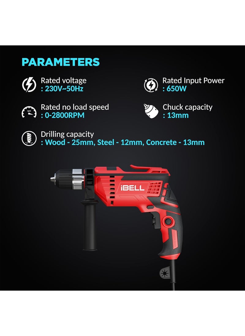 iBELL IBELL Professional Tool Kit with Impact Drill TD13-100, 650W, Copper Armature, Chuck 13mm Keyless Auto, 115 Home Essential Tools/Accessories  - Image 5