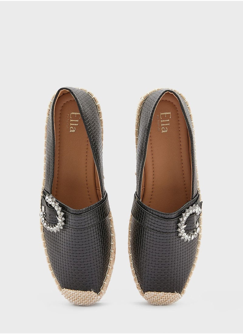 ELLA Textured Diamante Buckle Flat Espadrille  - Image 5