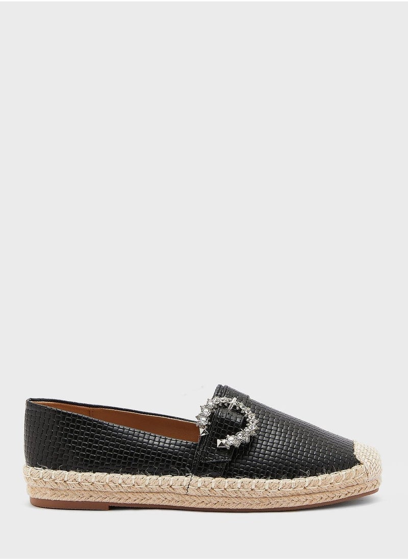 ELLA Textured Diamante Buckle Flat Espadrille  - Image 1