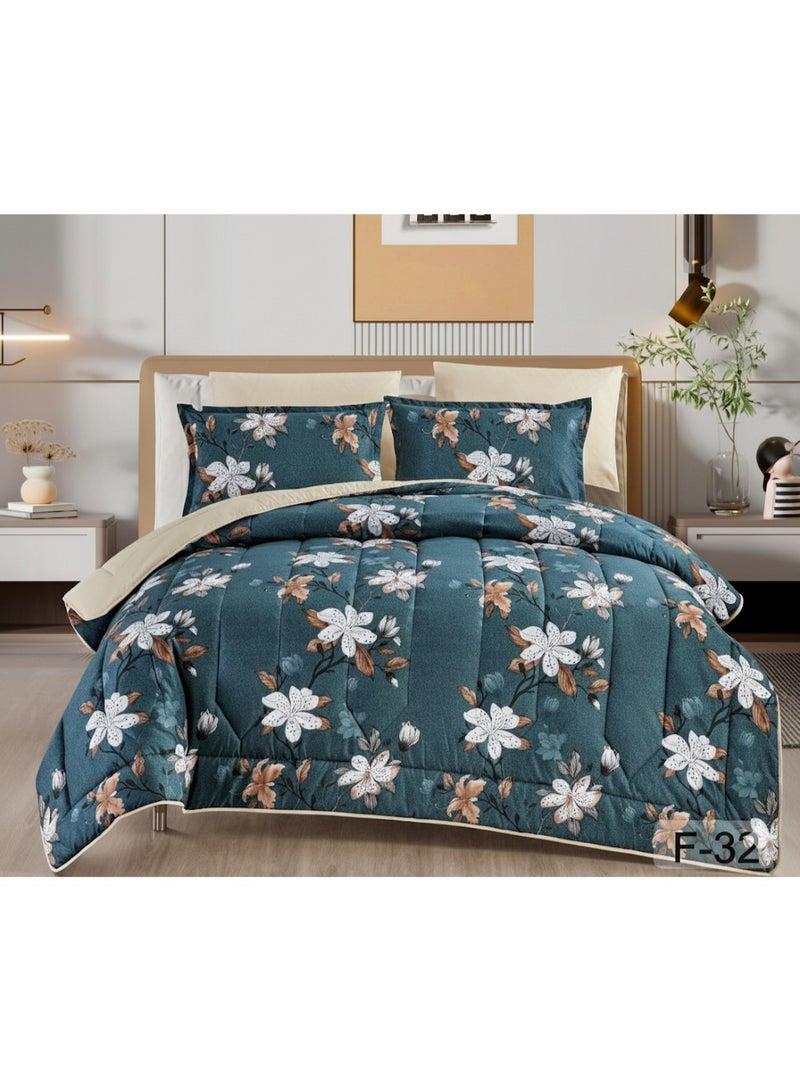 ماركه  مفرش سرير نفرين 6 قطع وجهين (مشجر/سادة) من المايكروفايبر الفاخر – تصميم أنيق يمنحك لمسة فخامة وراحة منعشة بمقاس 230×250 سم" - Image 1