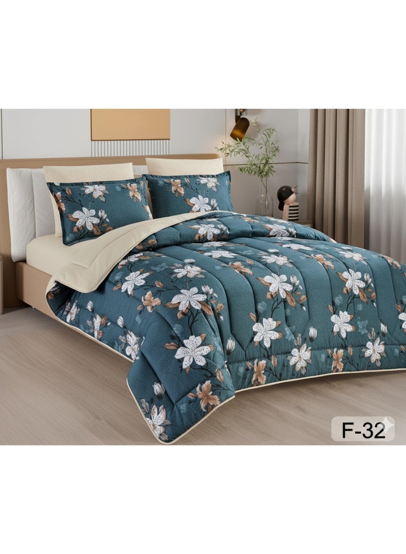 ماركه  مفرش سرير نفرين 6 قطع وجهين (مشجر/سادة) من المايكروفايبر الفاخر – تصميم أنيق يمنحك لمسة فخامة وراحة منعشة بمقاس 230×250 سم" - Image 2