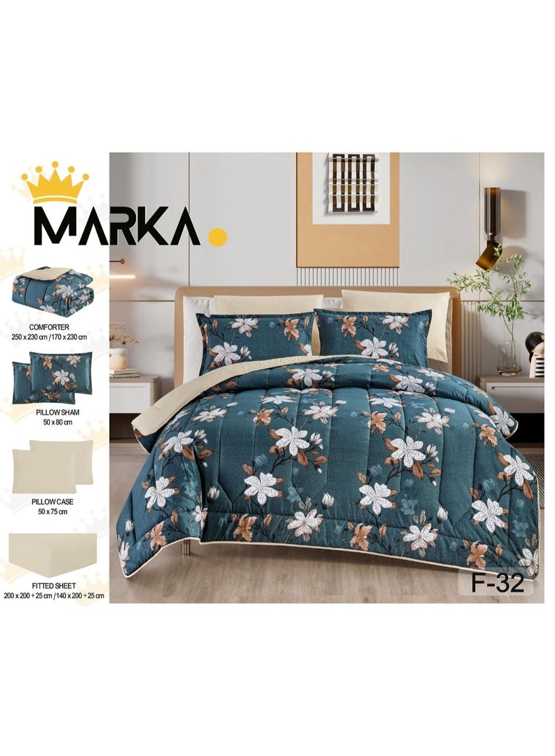 ماركه  مفرش سرير نفرين 6 قطع وجهين (مشجر/سادة) من المايكروفايبر الفاخر – تصميم أنيق يمنحك لمسة فخامة وراحة منعشة بمقاس 230×250 سم" - Image 3