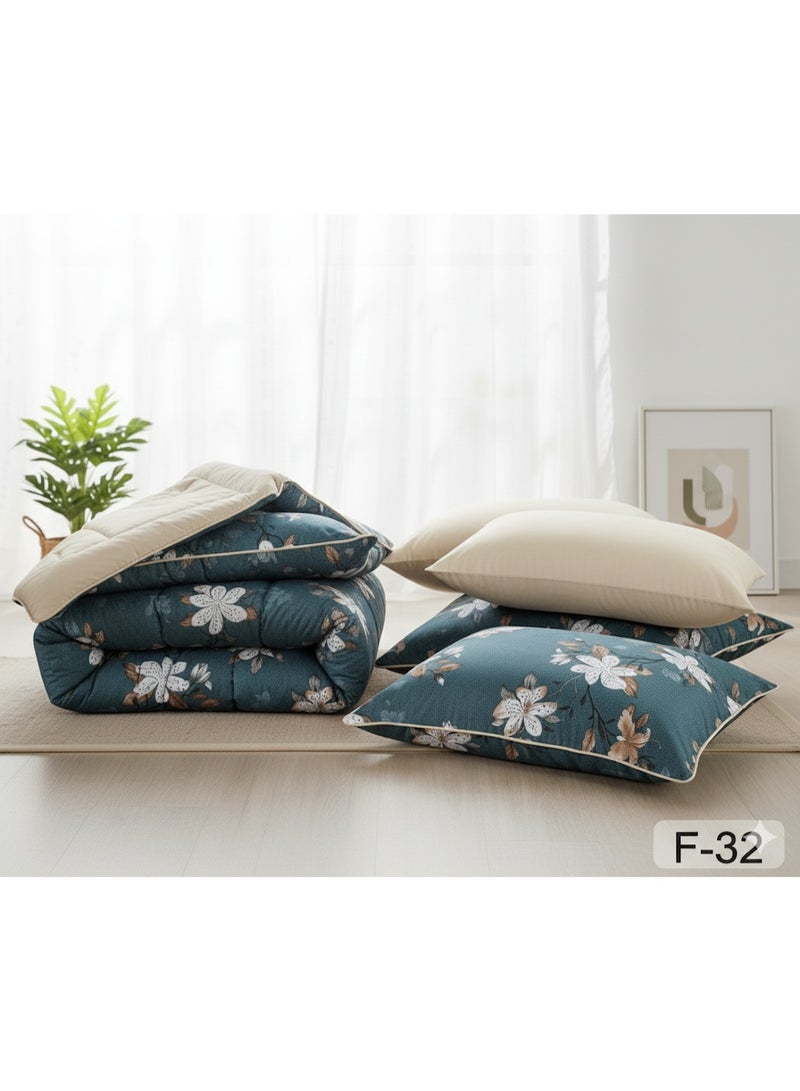 ماركه  مفرش سرير نفرين 6 قطع وجهين (مشجر/سادة) من المايكروفايبر الفاخر – تصميم أنيق يمنحك لمسة فخامة وراحة منعشة بمقاس 230×250 سم" - Image 5