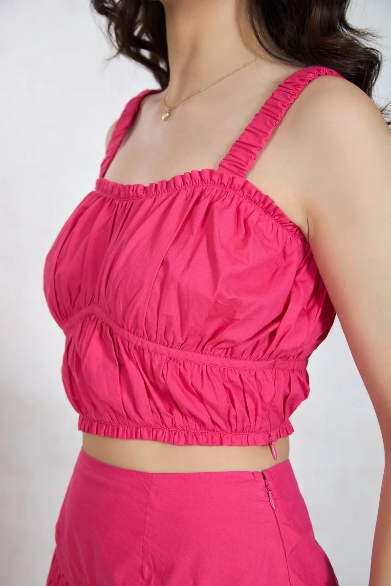 Virgio  VIRGIO 100% Cotton Ruched Gathered Fit Crop Top for Women | Best Price UAE