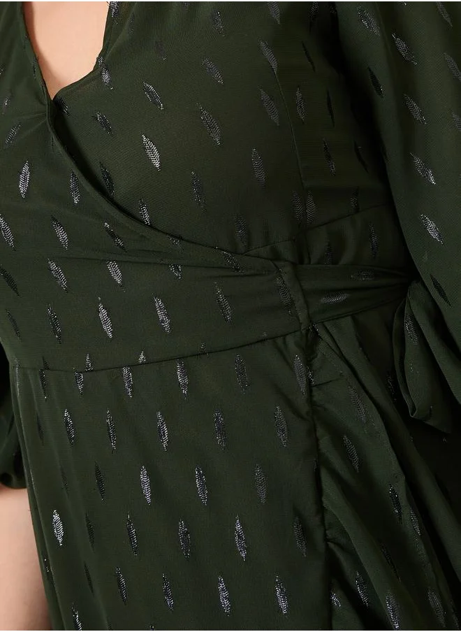 Styli Plus Asymmetric 3/4 Sleeve Wrap Midi Dress