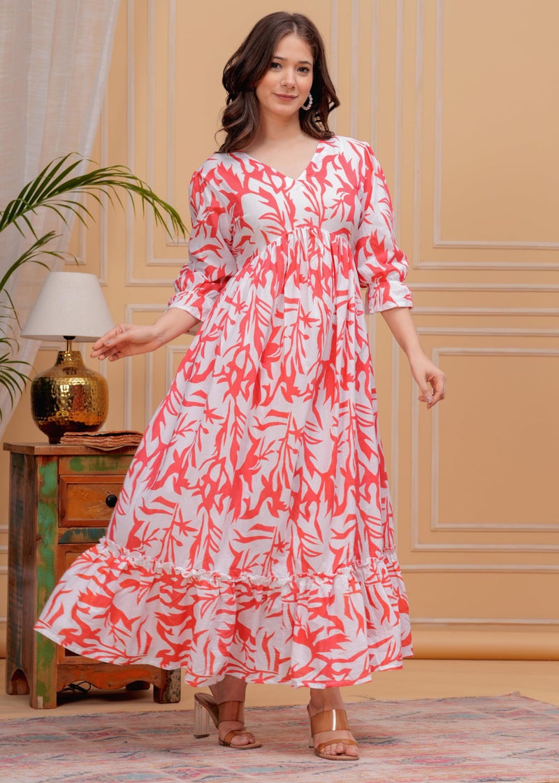 MEERA FAB Women's Anarkali Floral Printed Ankle Length Dress for Women Pink, Small - Image 5