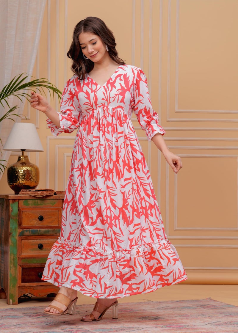 MEERA FAB Women's Anarkali Floral Printed Ankle Length Dress for Women Pink, Small - Image 2