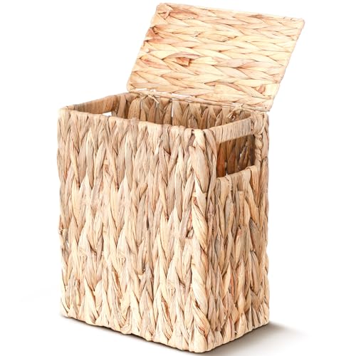 Vesici 3 Gallon Wicker Waste Basket with Lid Wicker Trash Can with Built-in Handles Handwoven Garbage Can for Bedroom, Bathroom, Kitchen, and Office - Image 1